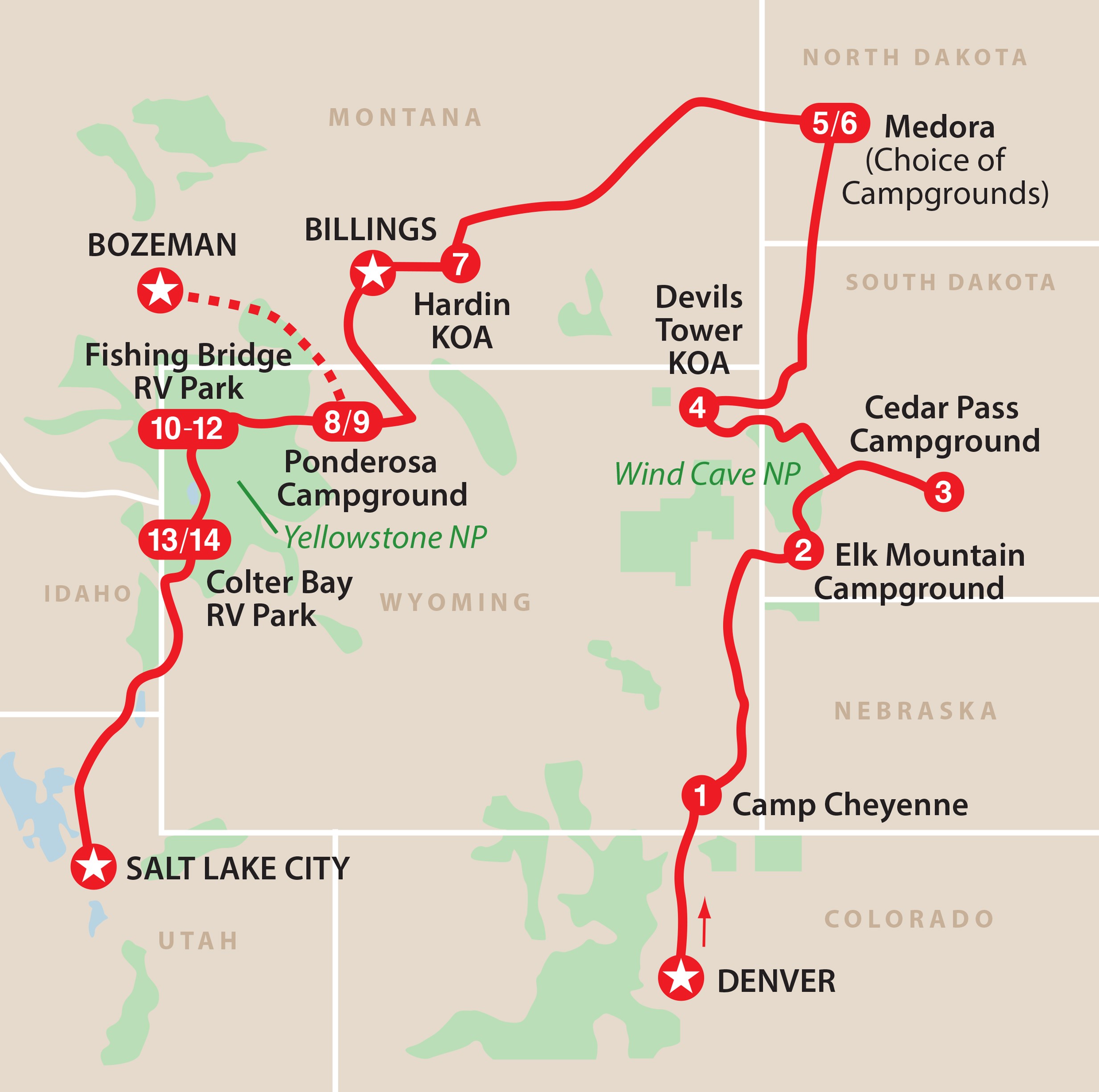 Mapa ruta Icons & National Parks of the Real America